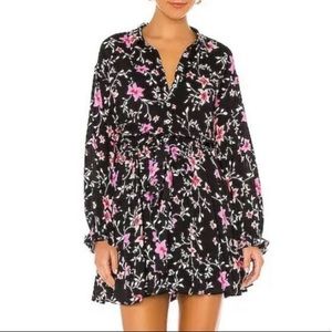 Free People Black Floral Print Mini Dress